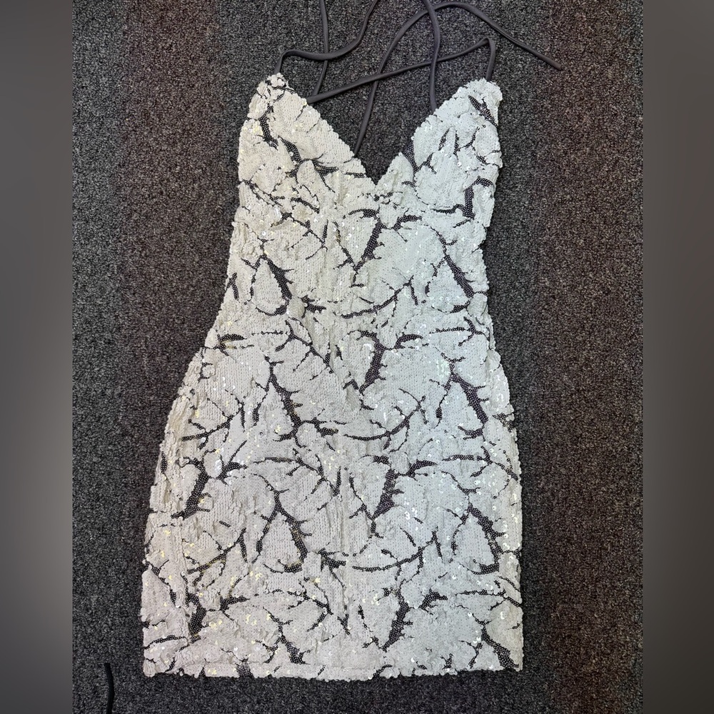Lucy in the sky white and black sequence dress